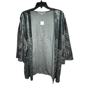 Valerie Stevens Slate Crushed Velvet Burnout Open Front Kimono Size Large New